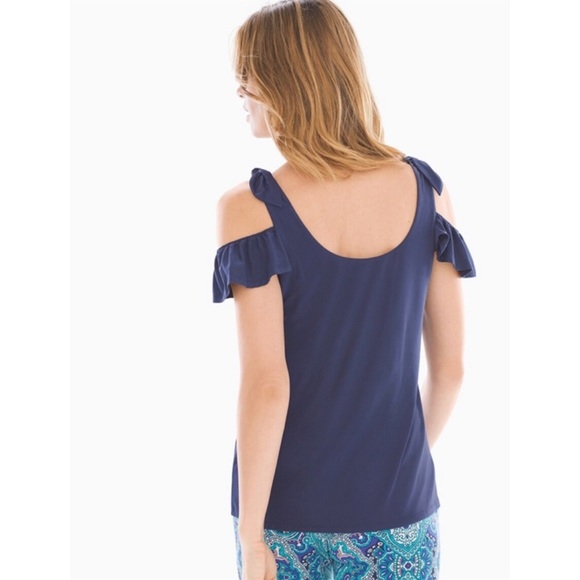 Soma Bliss Knit Cold Shoulder Navy Top SZ L - Picture 2 of 7